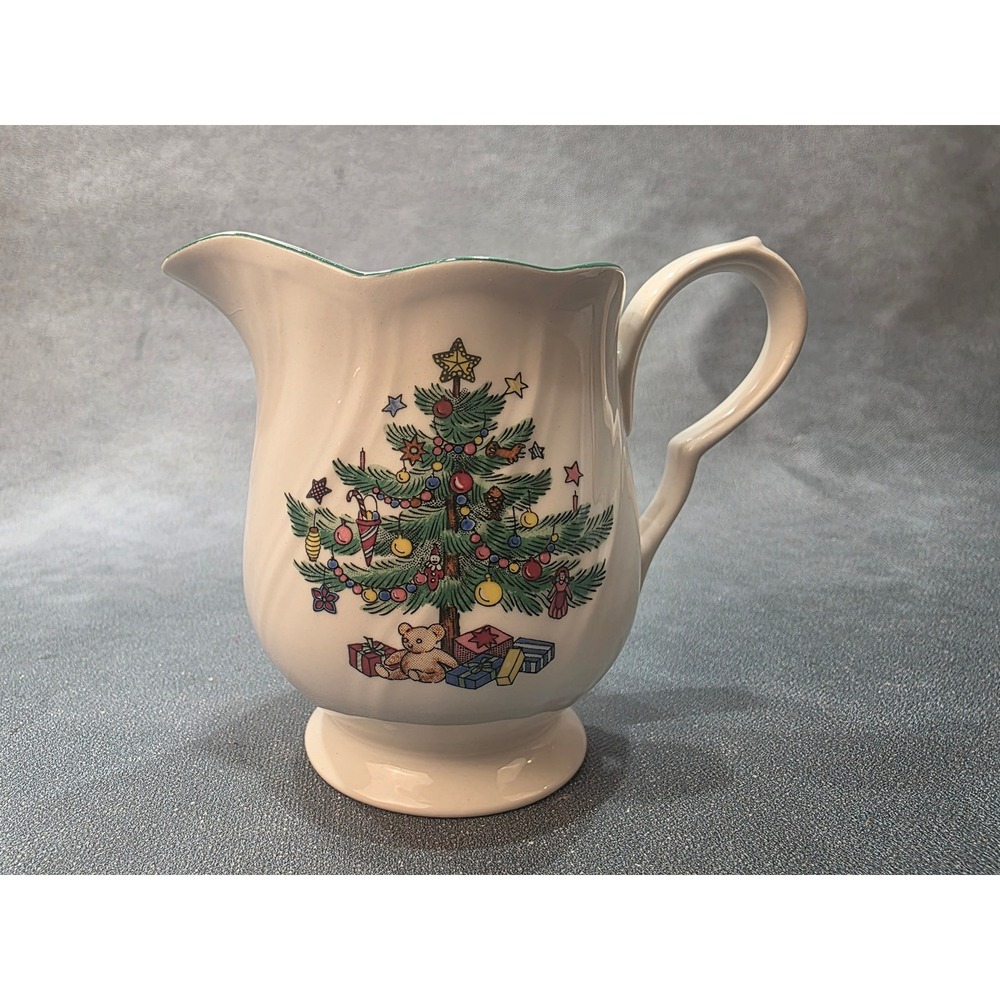 Nikko Christmastime Creamer Pitcher Christmas Tree Scalloped Ironstone Japan